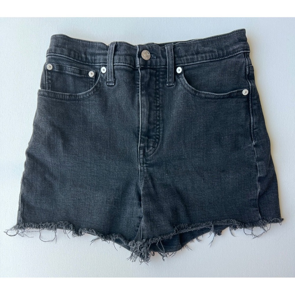 Madewell Shorts Womens 26 Faded Black Denim High Rise Cut Off Stretch Cotton - Picture 1 of 11